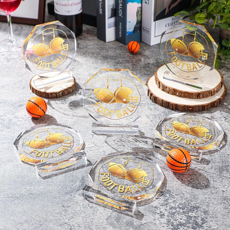Anglechic 6 Pack Sports Trophy Acrylic Award Medals 4.72 x 4.72 Inch Sports Contest Trophies Bulk Plaques Team Prize Gift Trophies for Competition - Image 4